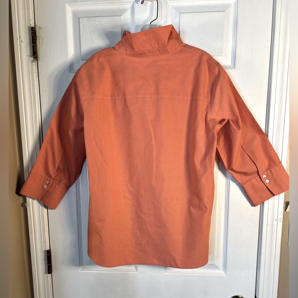 Women's cantaloupe color blouse by Foxcroft. “Non-ironed, shaped fit” - Picture 8 of 10